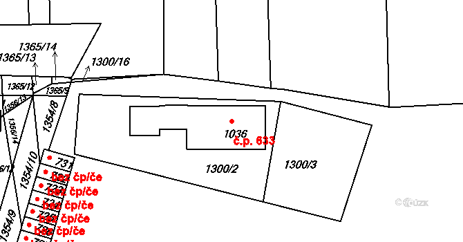 Rožmitál pod Třemšínem 633 na parcele st. 1036 v KÚ Rožmitál pod Třemšínem, Katastrální mapa
