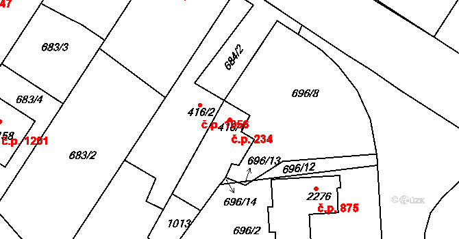 Sezimovo Ústí 234 na parcele st. 416/1 v KÚ Sezimovo Ústí, Katastrální mapa