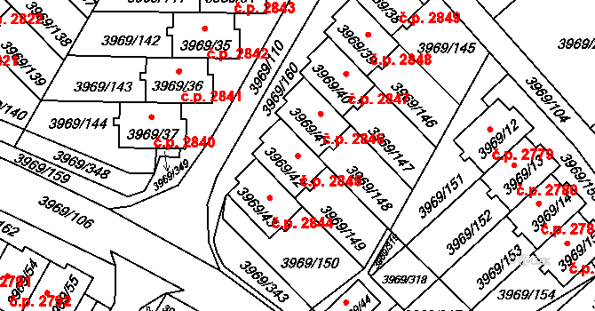 Česká Lípa 2845 na parcele st. 3969/42 v KÚ Česká Lípa, Katastrální mapa