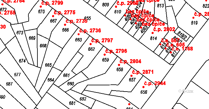 Chomutov 2796 na parcele st. 659 v KÚ Chomutov II, Katastrální mapa