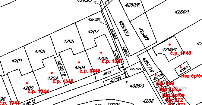 Jirkov 1347 na parcele st. 4206 v KÚ Jirkov, Katastrální mapa