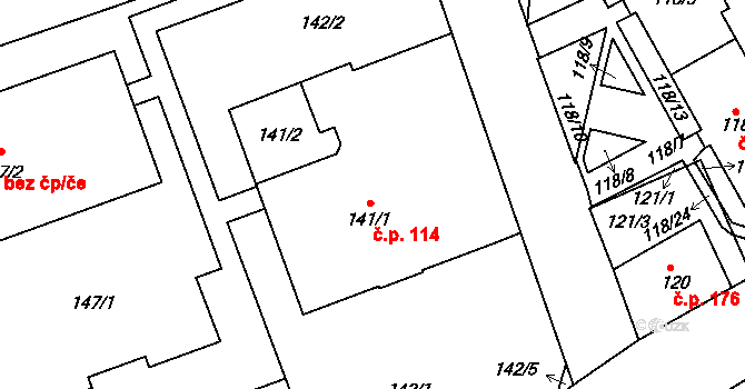 Liberec X-Františkov 114, Liberec na parcele st. 141/1 v KÚ Františkov u Liberce, Katastrální mapa