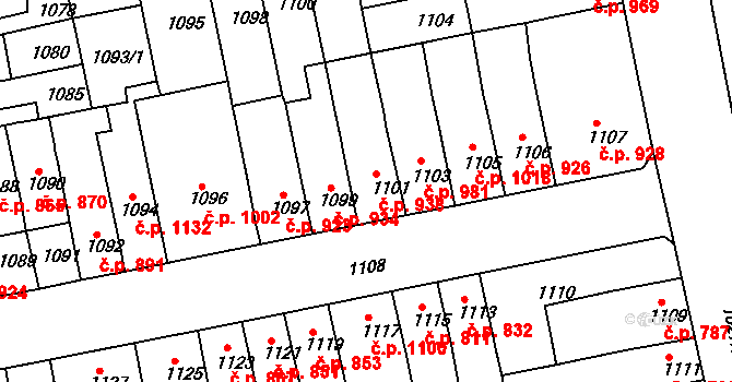 Šlapanice 938 na parcele st. 1101 v KÚ Šlapanice u Brna, Katastrální mapa