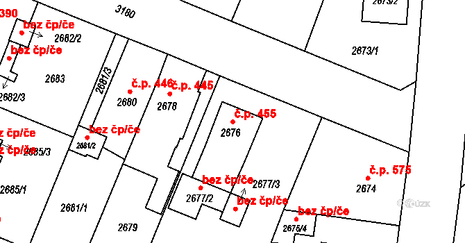 Bolevec 455, Plzeň na parcele st. 2676 v KÚ Bolevec, Katastrální mapa