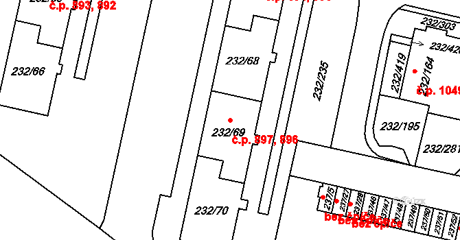 Lobzy 896,897, Plzeň na parcele st. 232/70 v KÚ Lobzy, Katastrální mapa