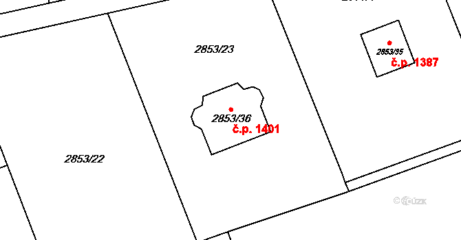 Zbraslav 1401, Praha na parcele st. 2853/36 v KÚ Zbraslav, Katastrální mapa