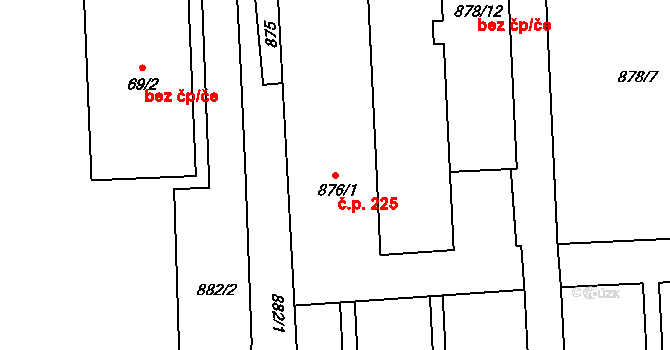 Přízřenice 225, Brno na parcele st. 876/1 v KÚ Přízřenice, Katastrální mapa