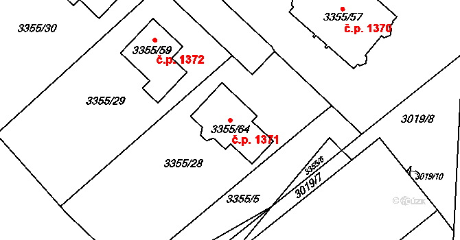 Kopřivnice 1371 na parcele st. 3355/64 v KÚ Kopřivnice, Katastrální mapa