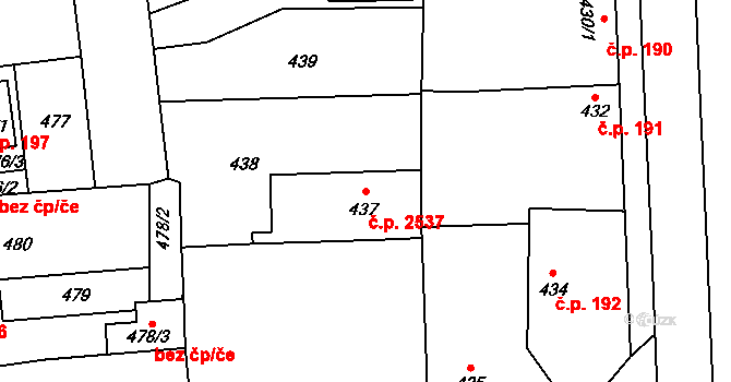 Horní Počernice 2537, Praha na parcele st. 437 v KÚ Horní Počernice, Katastrální mapa