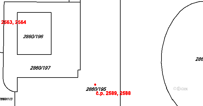 Stodůlky 2588,2589, Praha na parcele st. 2860/195 v KÚ Stodůlky, Katastrální mapa