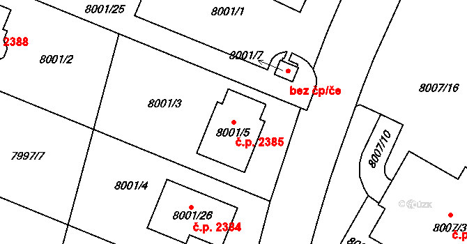 Žďár nad Sázavou 3 2385, Žďár nad Sázavou na parcele st. 8001/5 v KÚ Město Žďár, Katastrální mapa