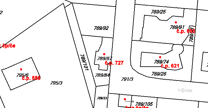 Rudolfov 727 na parcele st. 789/97 v KÚ Rudolfov u Českých Budějovic, Katastrální mapa