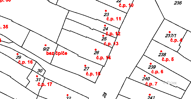Jemnice 14 na parcele st. 26 v KÚ Jemnice, Katastrální mapa