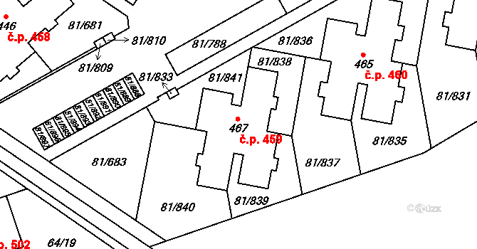 Nupaky 459 na parcele st. 467 v KÚ Nupaky, Katastrální mapa