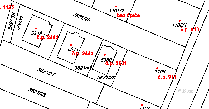 Uherský Brod 2531 na parcele st. 5380 v KÚ Uherský Brod, Katastrální mapa