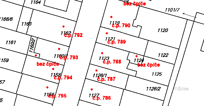 Benešov 788 na parcele st. 1123 v KÚ Benešov u Prahy, Katastrální mapa