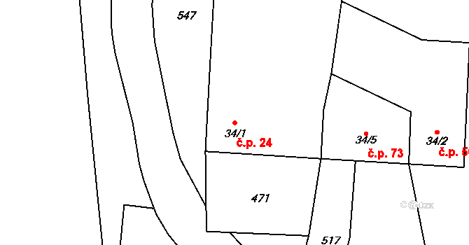 Lazinov 24 na parcele st. 34/1 v KÚ Lazinov, Katastrální mapa
