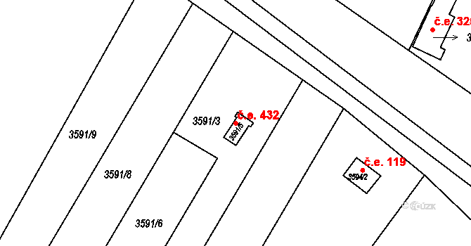 Roudnice nad Labem 432 na parcele st. 3591/5 v KÚ Roudnice nad Labem, Katastrální mapa