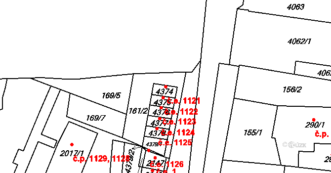 Kyjov 1121 na parcele st. 4374 v KÚ Kyjov, Katastrální mapa