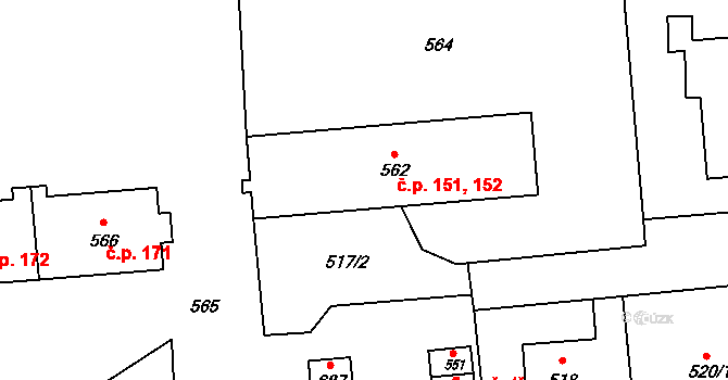 Stěbořice 151,152 na parcele st. 562 v KÚ Stěbořice, Katastrální mapa