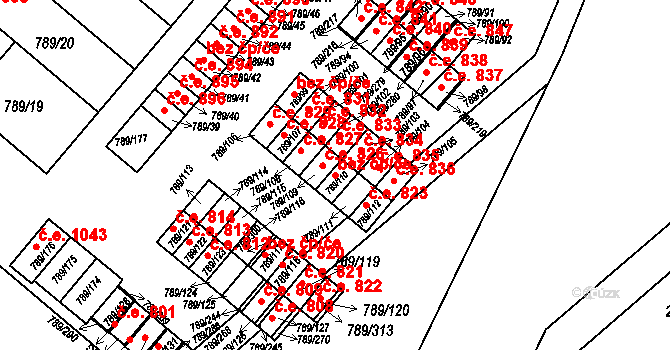 Strážnice 825 na parcele st. 789/110 v KÚ Strážnice na Moravě, Katastrální mapa