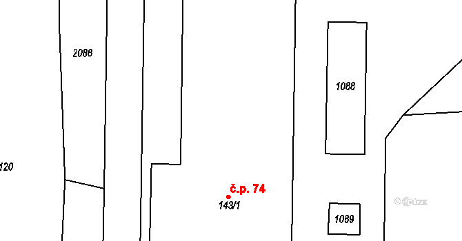 Syřenov 74 na parcele st. 143/1 v KÚ Syřenov, Katastrální mapa