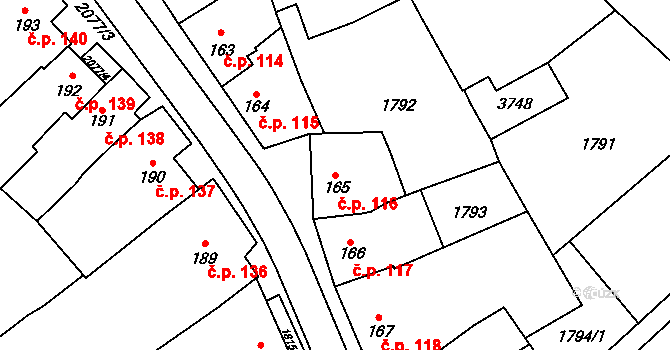 Hostěrádky-Rešov 116 na parcele st. 165 v KÚ Hostěrádky, Katastrální mapa