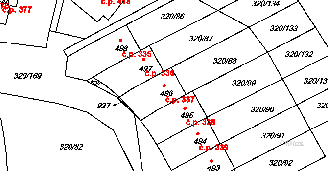 Třemošnice 337 na parcele st. 496 v KÚ Třemošnice nad Doubravou, Katastrální mapa