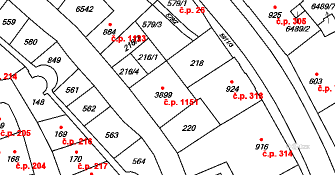Horní Předměstí 1151, Polička na parcele st. 3899 v KÚ Polička, Katastrální mapa