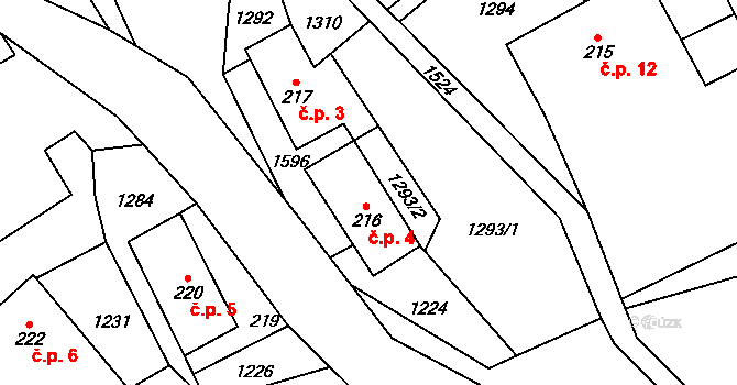 Malinné 4, Prosetín na parcele st. 216 v KÚ Prosetín u Hlinska, Katastrální mapa