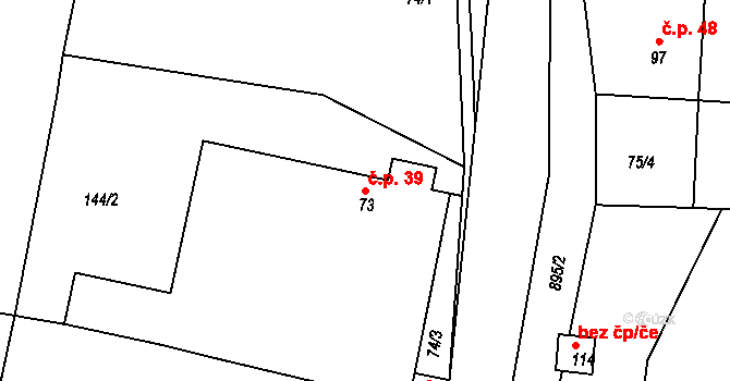 Bor u Chroustovic 39, Rosice na parcele st. 73 v KÚ Bor u Chroustovic, Katastrální mapa