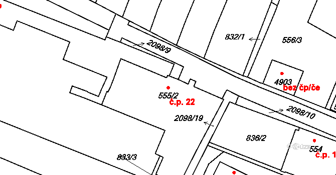 Václavské Předměstí 22, Písek na parcele st. 555/2 v KÚ Písek, Katastrální mapa