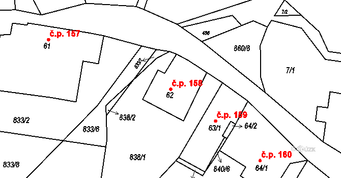 Čenkovice 158 na parcele st. 62 v KÚ Čenkovice, Katastrální mapa
