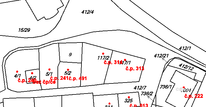 Kralupy nad Vltavou 314 na parcele st. 117/2 v KÚ Lobeč, Katastrální mapa