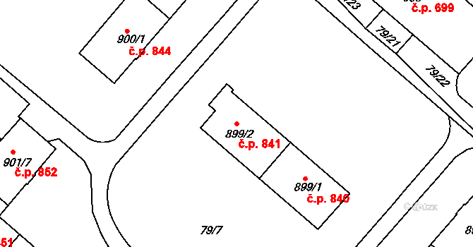 Neratovice 841 na parcele st. 899/2 v KÚ Neratovice, Katastrální mapa