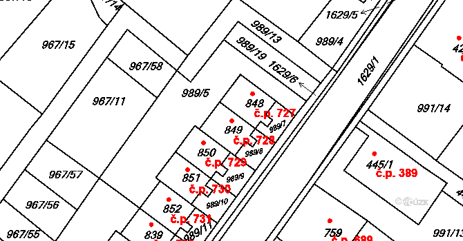 Nýrsko 728 na parcele st. 849 v KÚ Nýrsko, Katastrální mapa