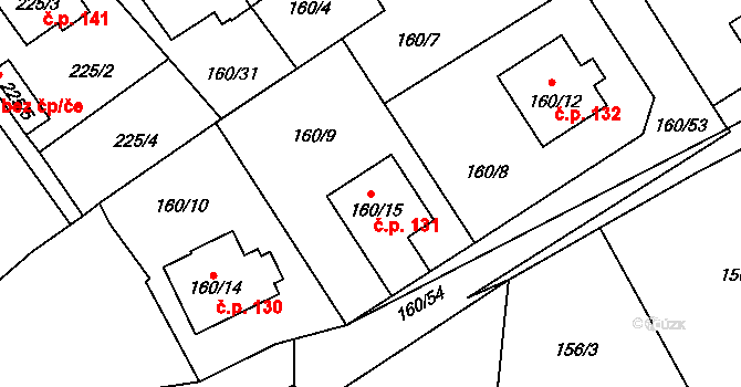 Černčice 131 na parcele st. 160/15 v KÚ Černčice, Katastrální mapa