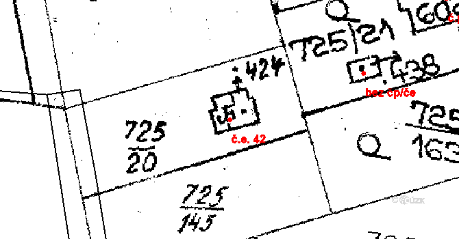 Choltice 42 na parcele st. 424 v KÚ Choltice, Katastrální mapa