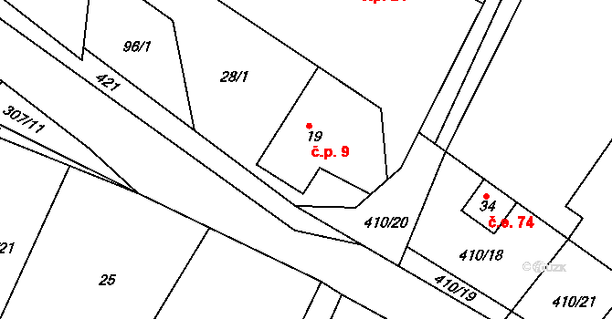 Seník 9, Jankovice na parcele st. 19 v KÚ Seník, Katastrální mapa
