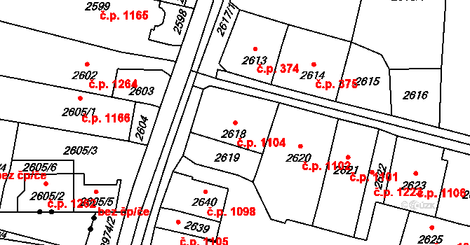 Mohelnice 1104 na parcele st. 2618 v KÚ Mohelnice, Katastrální mapa
