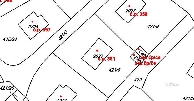 Horní Brána 351, Český Krumlov na parcele st. 2027 v KÚ Český Krumlov, Katastrální mapa
