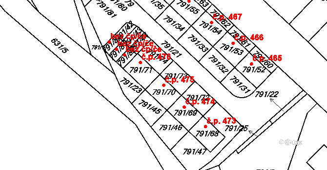 Sedlec 475, Kutná Hora na parcele st. 791/70 v KÚ Sedlec u Kutné Hory, Katastrální mapa