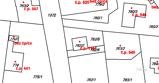 Vejprnice 1154 na parcele st. 782/2 v KÚ Vejprnice, Katastrální mapa