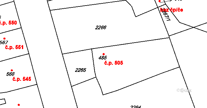 Golčův Jeníkov 505 na parcele st. 485 v KÚ Golčův Jeníkov, Katastrální mapa