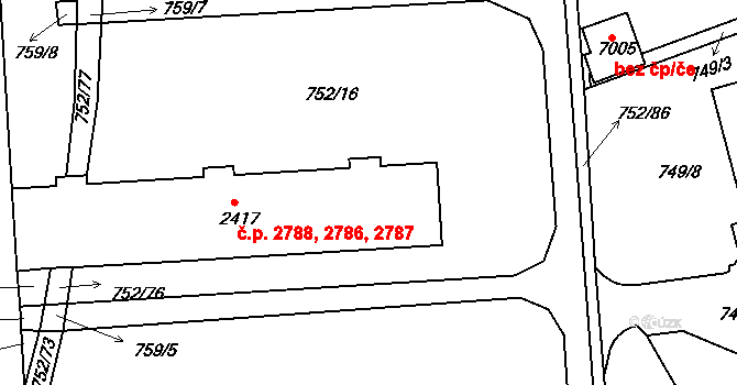 Havlíčkův Brod 2786,2787,2788 na parcele st. 2417 v KÚ Havlíčkův Brod, Katastrální mapa