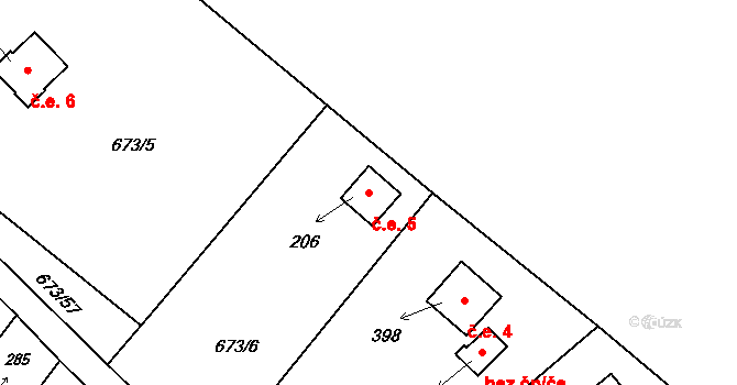 Příchovice 5 na parcele st. 206 v KÚ Příchovice u Přeštic, Katastrální mapa