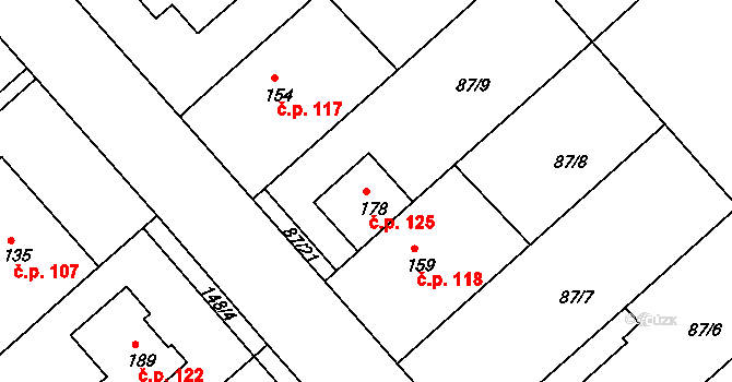 Šelešovice 125 na parcele st. 178 v KÚ Šelešovice, Katastrální mapa