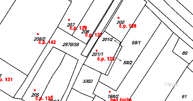 Bystřice pod Hostýnem 125 na parcele st. 201/1 v KÚ Bystřice pod Hostýnem, Katastrální mapa