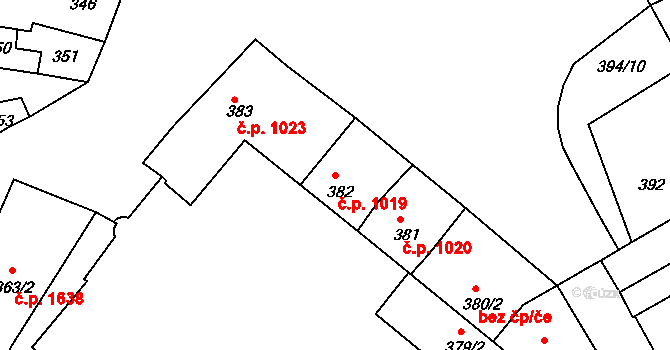 Holešov 1019 na parcele st. 382 v KÚ Holešov, Katastrální mapa