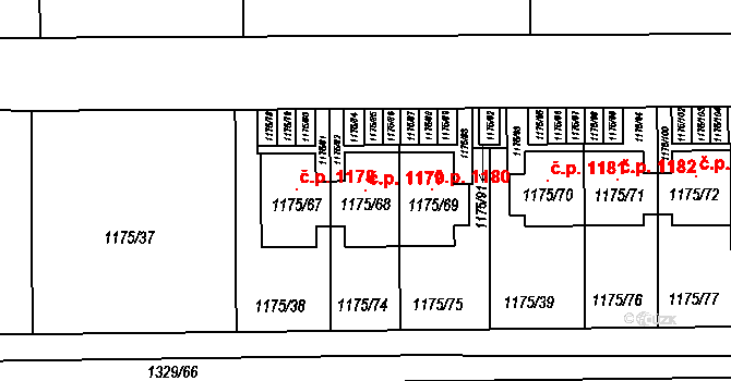 Vejprnice 1179 na parcele st. 1175/68 v KÚ Vejprnice, Katastrální mapa